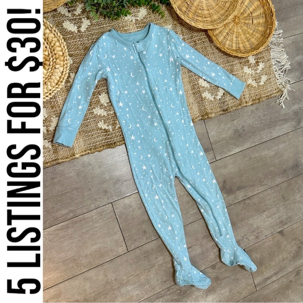 Old Navy Toddler Girl Star Print Zip Footie Pajamas Blue Starry Kids One Piece - Picture 3 of 11